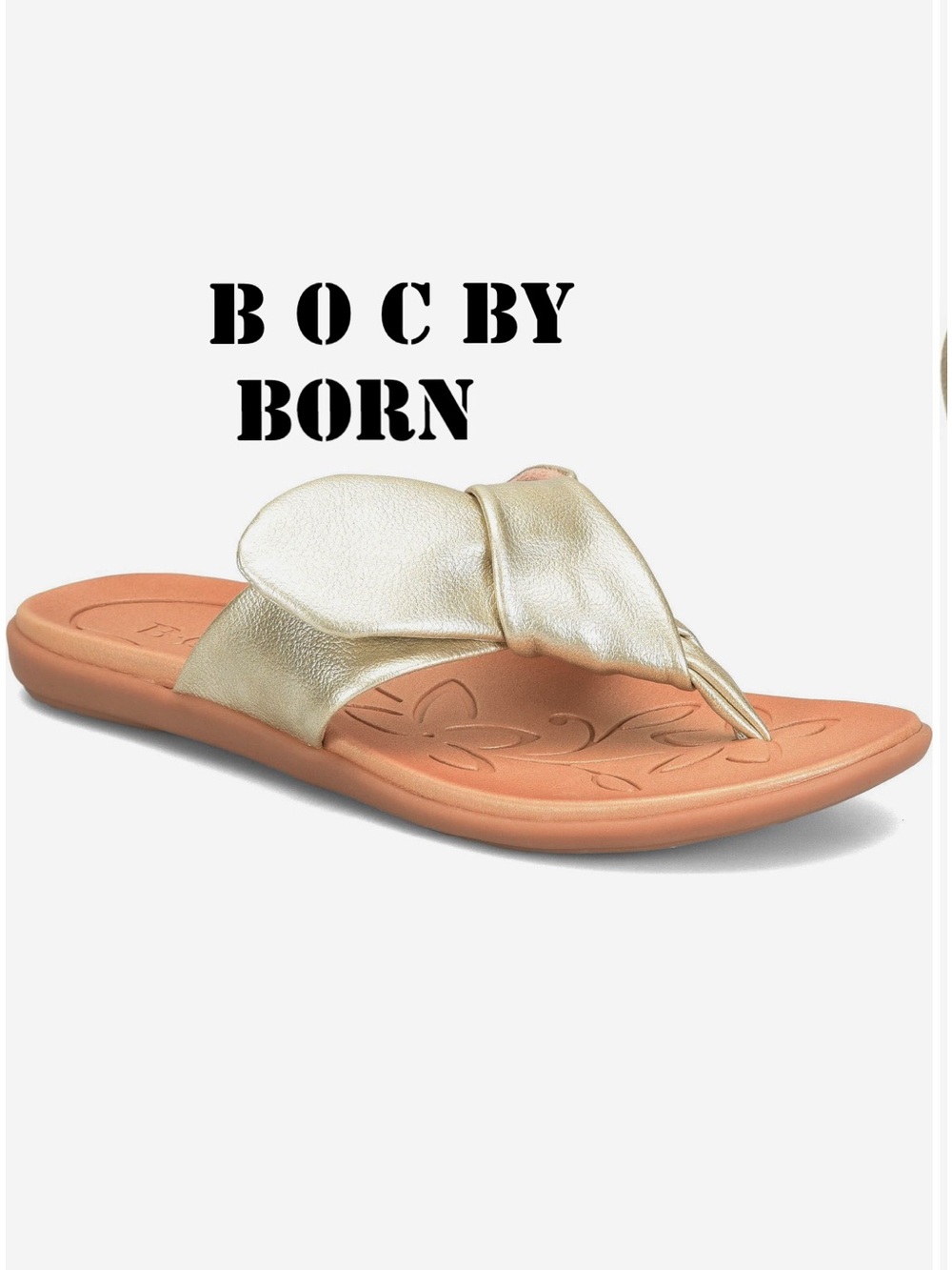 B O C BY BORN GOLD LEATHER BOW THONG SANDALS 7